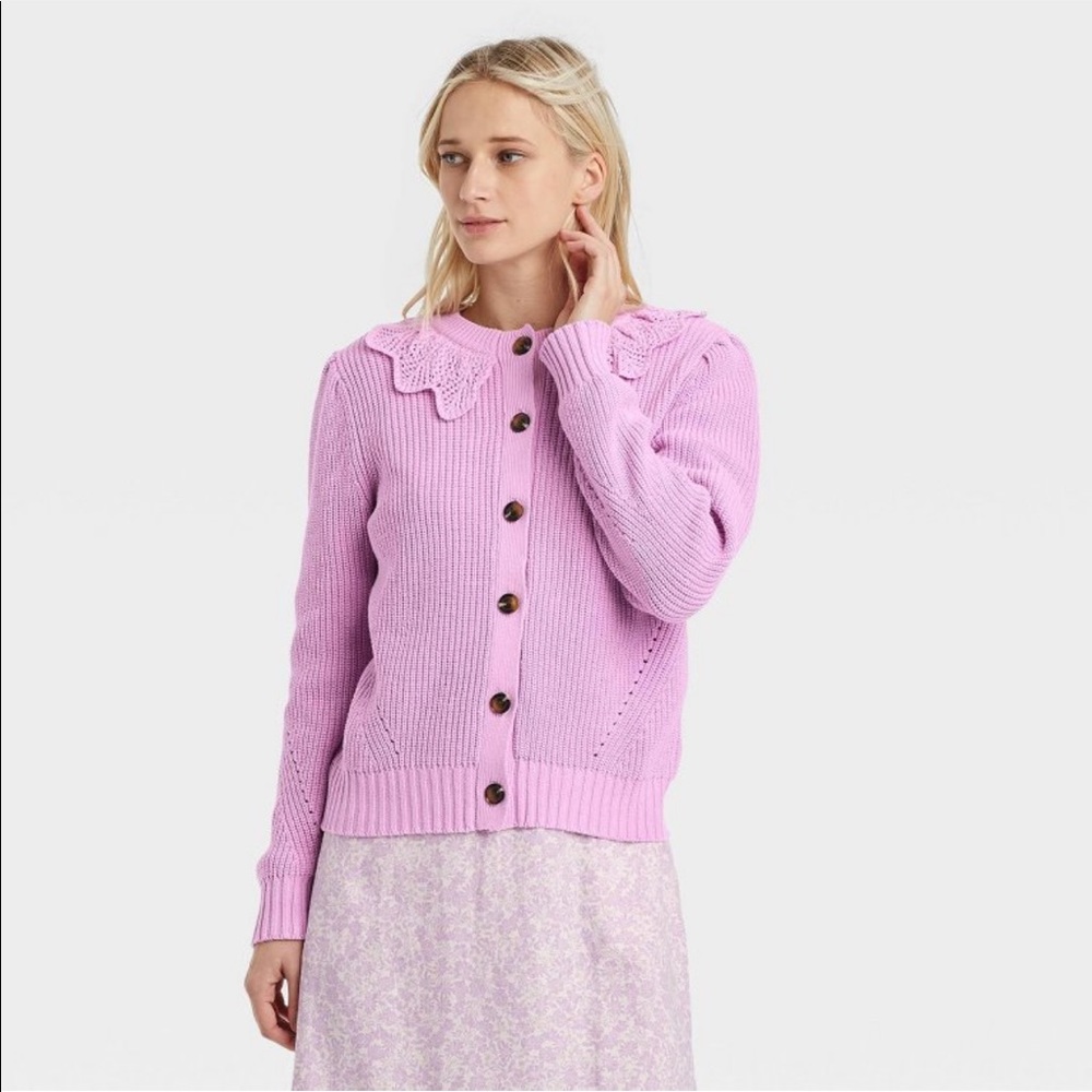 NWOT Who What Wear Women’s Crochet Cardigan Purple Lavender